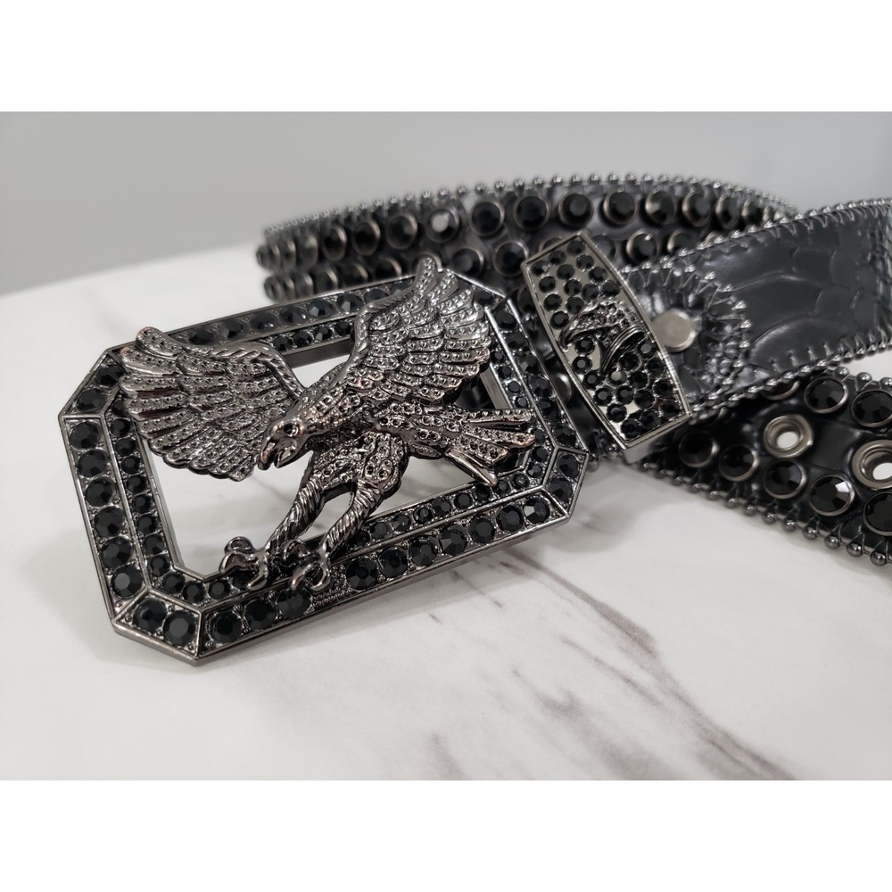 SIZE 4XL - DNA PREMIUM WEAR BELT BLACK EAGLE Rhinestones Western y2k gothic mens